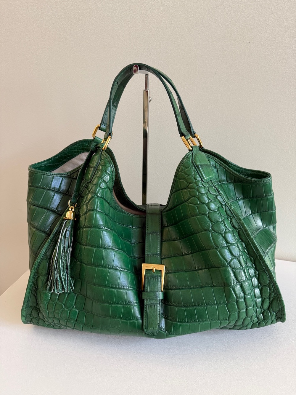 Genuine Crocodile Top Handle Bag Handbag, Green, Made in the USA